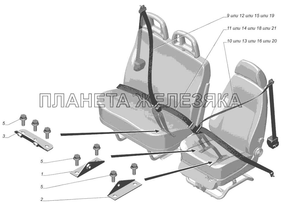 3302-8217002. Установка ремней безопасности ГАЗ-3302 (с двиг. УМЗ)