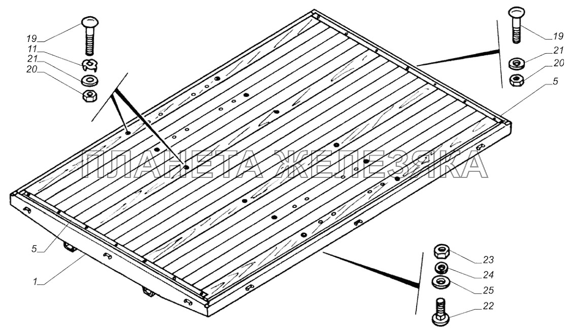 3302-8501010-30. Основание платформы с деревянным настилом ГАЗ-3302 (с двиг. УМЗ)