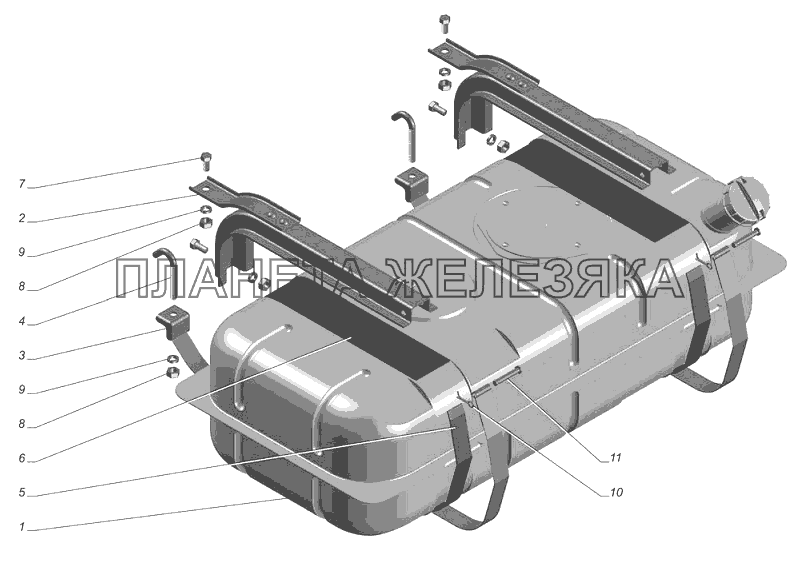 3302-1101001-80. Установка топливного бака ГАЗ-3302 (с двиг. УМЗ)