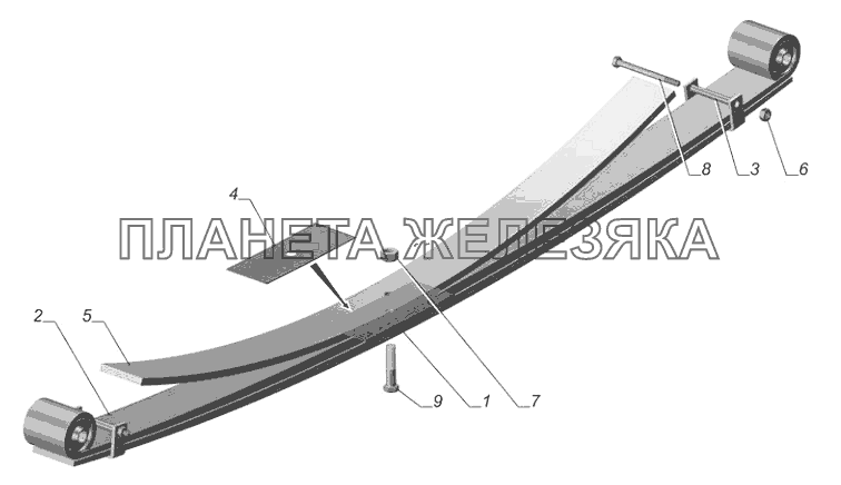 3302-2912011-12. Рессора задняя с шарнирами и подрессорником ГАЗ-3302 (с двиг. УМЗ)