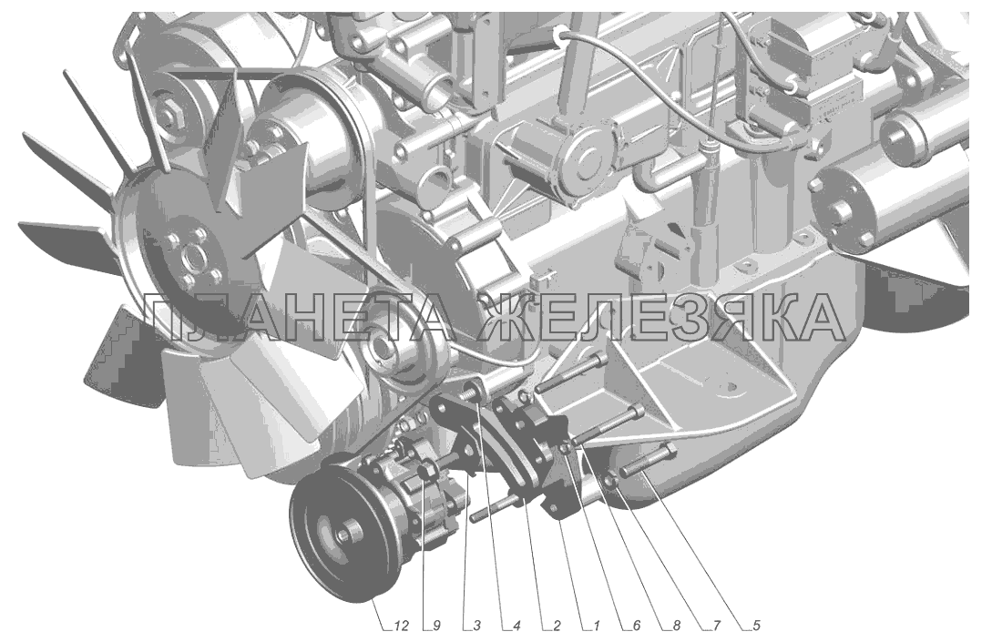 2705-3407004-10. Установка насоса гидроусилителя руля ГАЗ-3302 (с двиг. УМЗ)