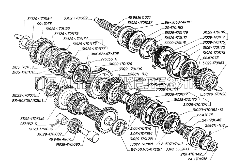Валы и шестерни коробки передач (для автомобилей выпуска до 2004 г.) ГАЗ-3302 (2004)