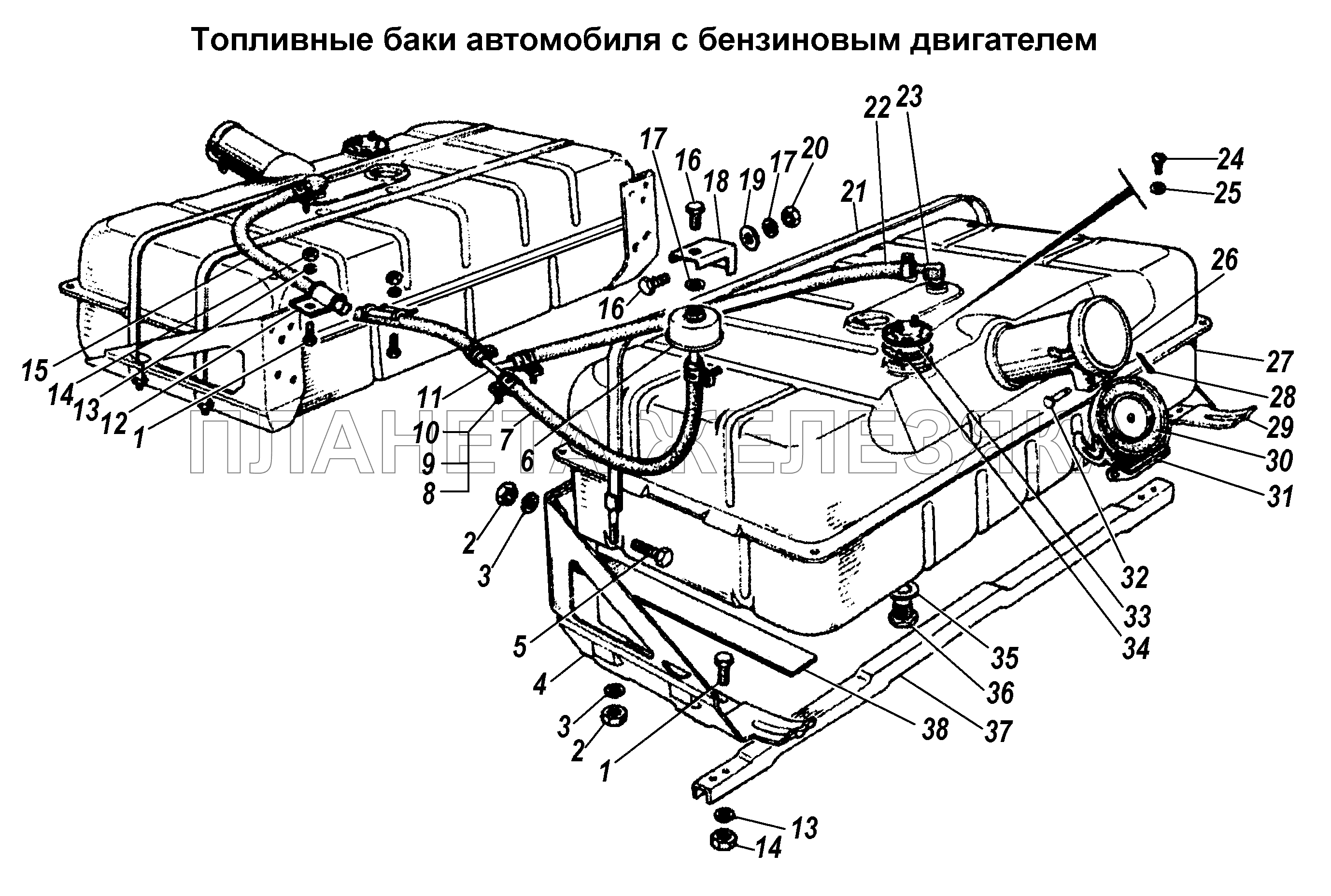 Топливный баки автомобиля с бензиновым двигателем ГАЗ-3308