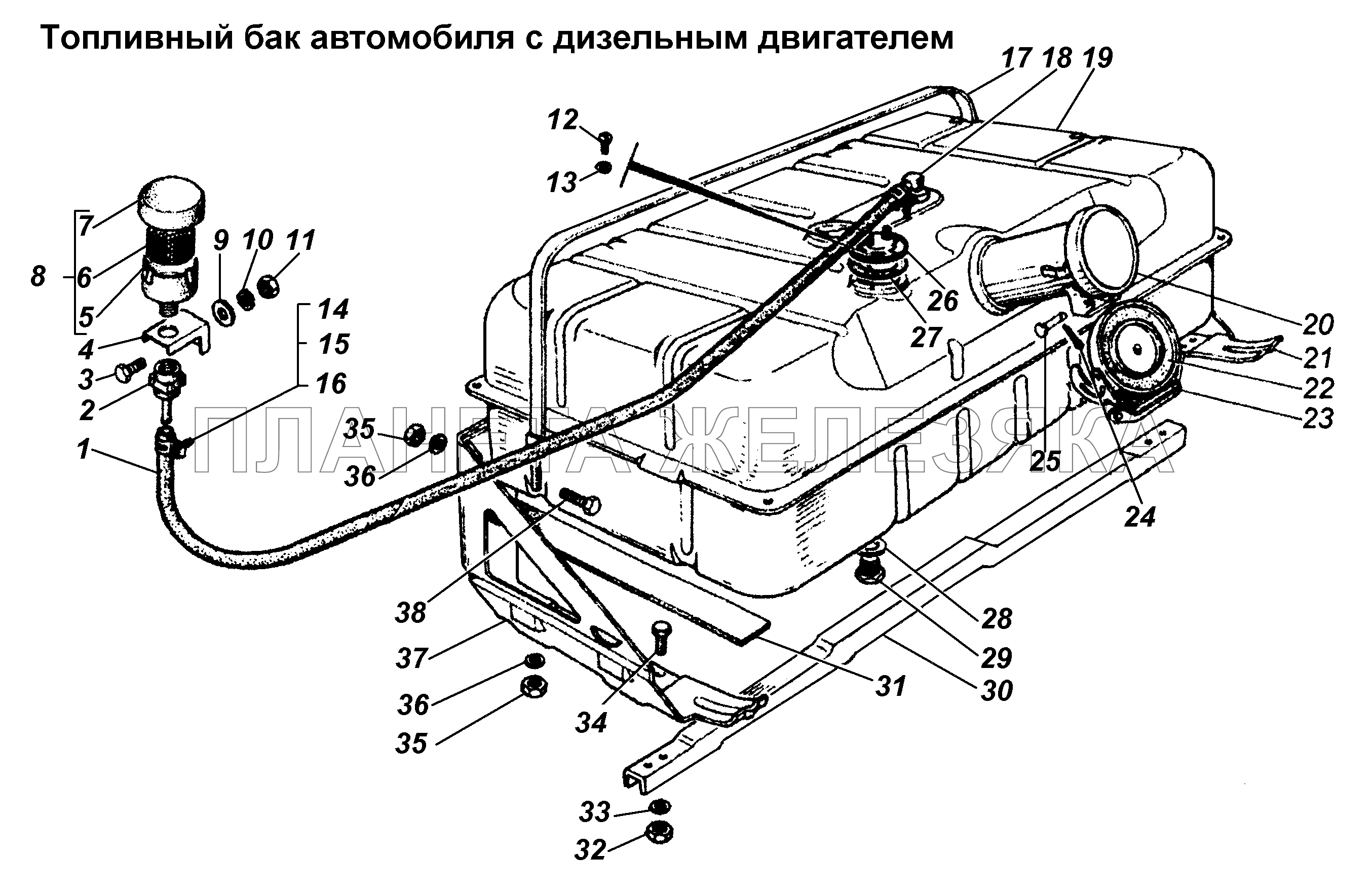 Топливный баки автомобиля с дизельным двигателем ГАЗ-3308