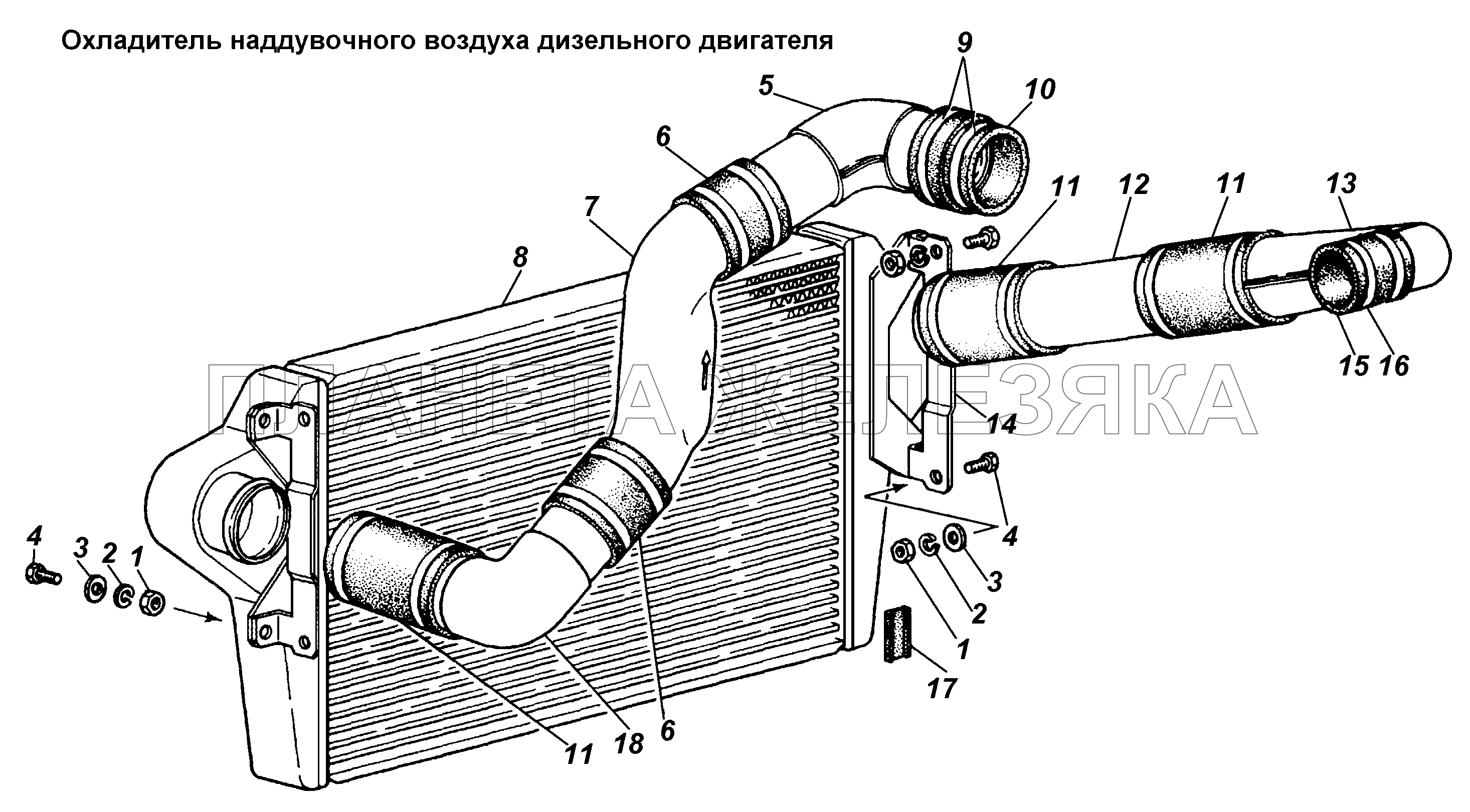 Охладитель наддувочного воздуха дизельного двигателя ГАЗ-3308