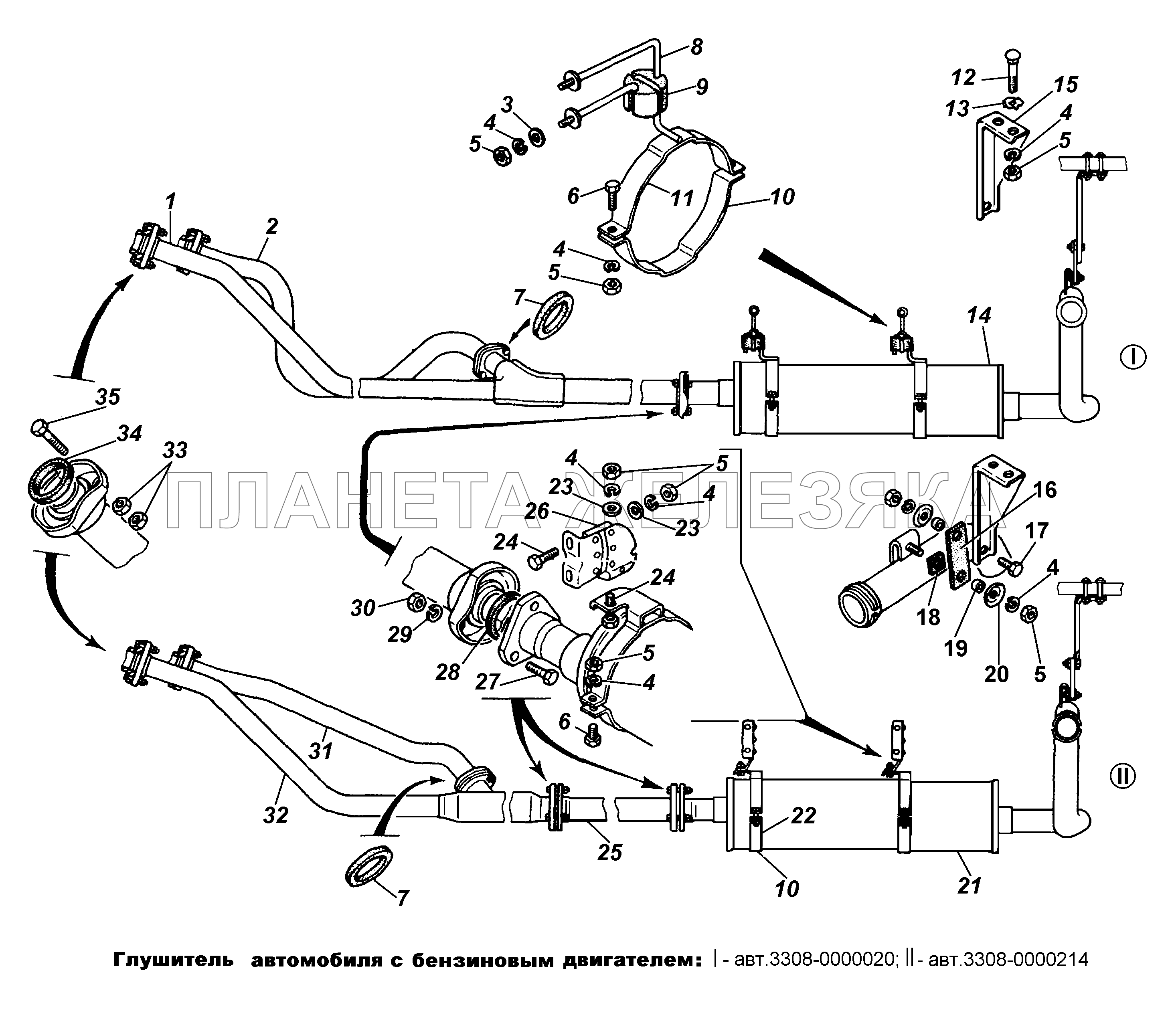 Глушитель автомобиля с бензиновым двигателем ГАЗ-3308