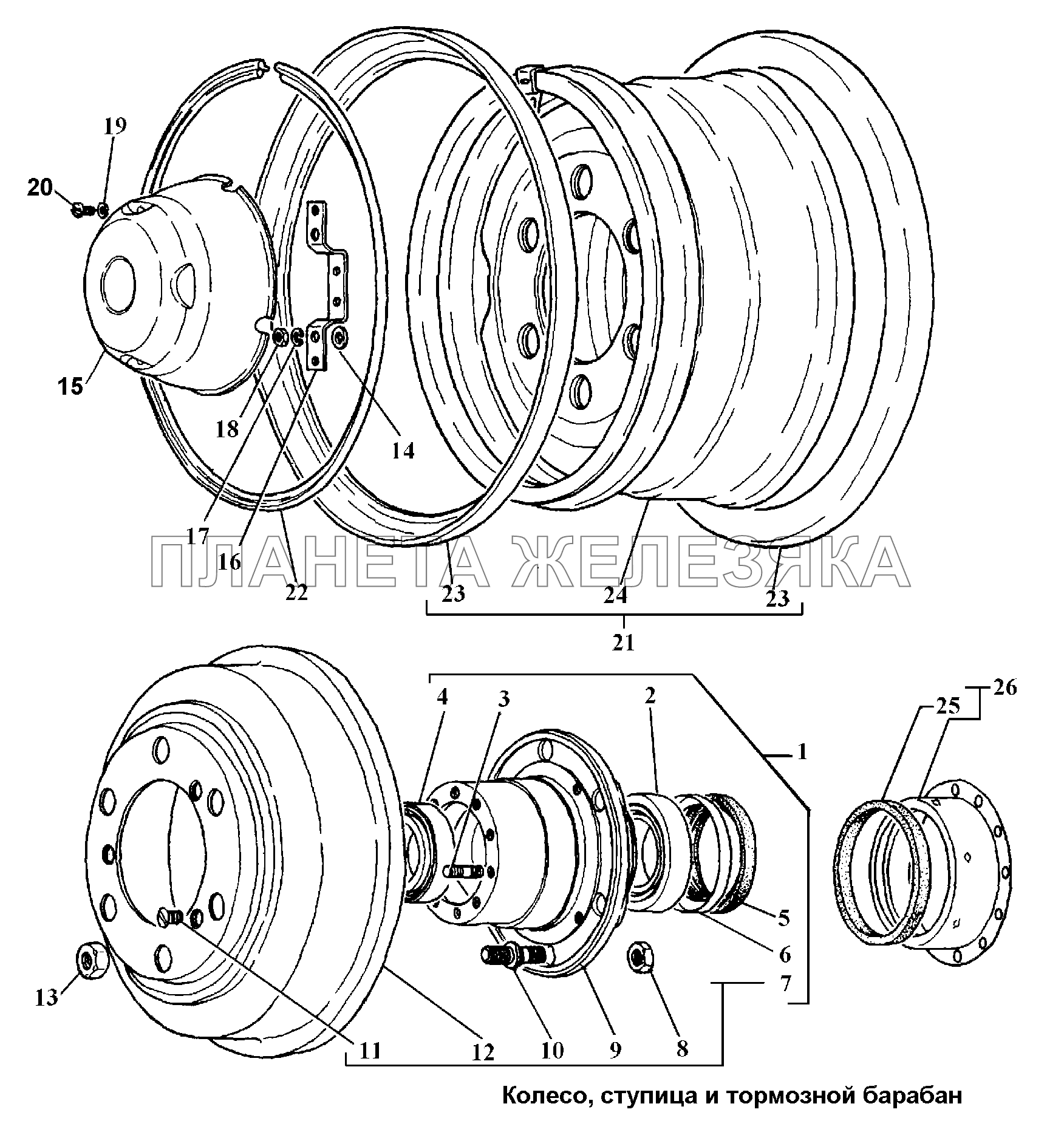 Колесо, ступица и тормозной барабан ГАЗ-3308