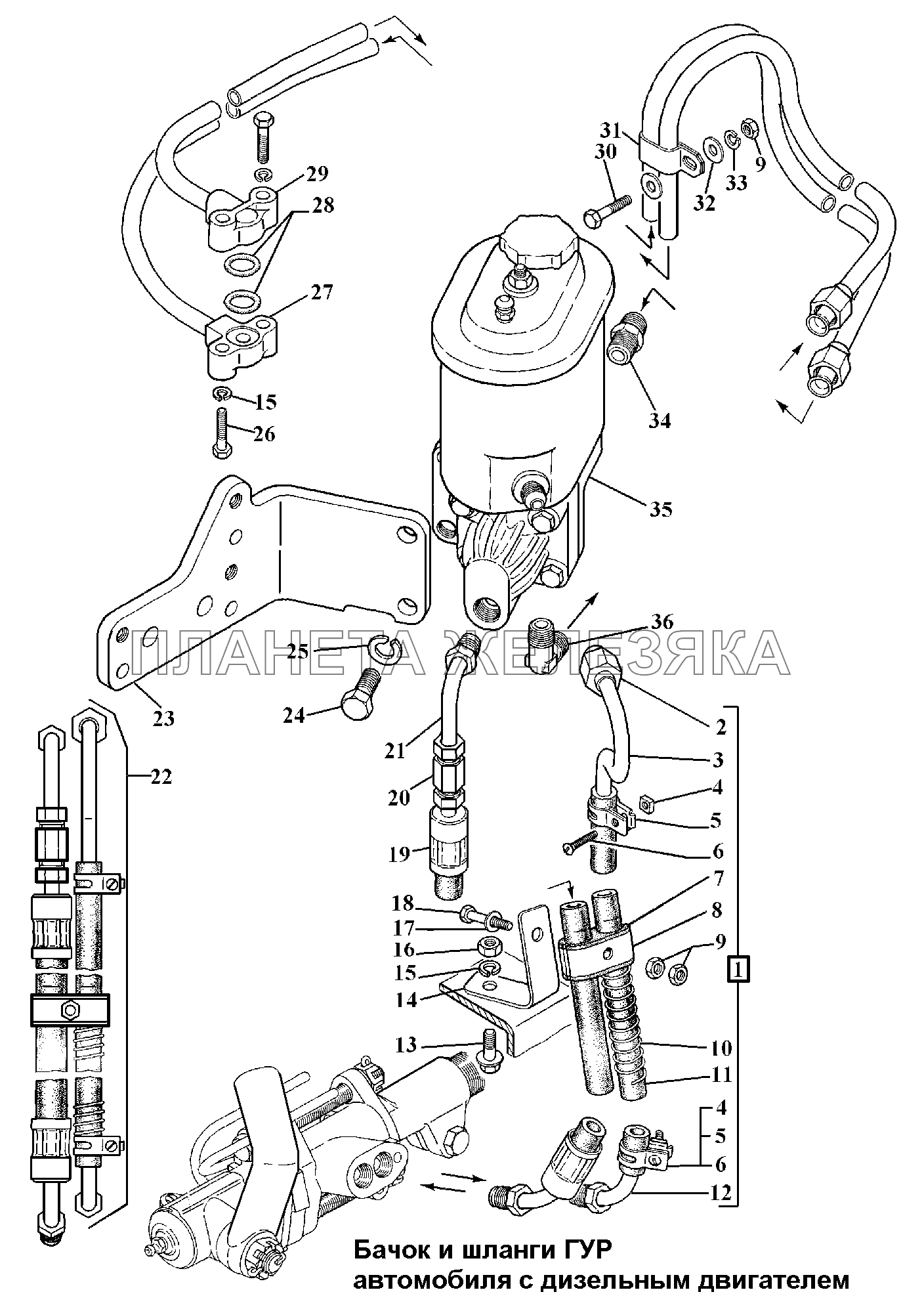 Бачок и шланги ГУР автомобиля с дизельным двигателем ГАЗ-3308