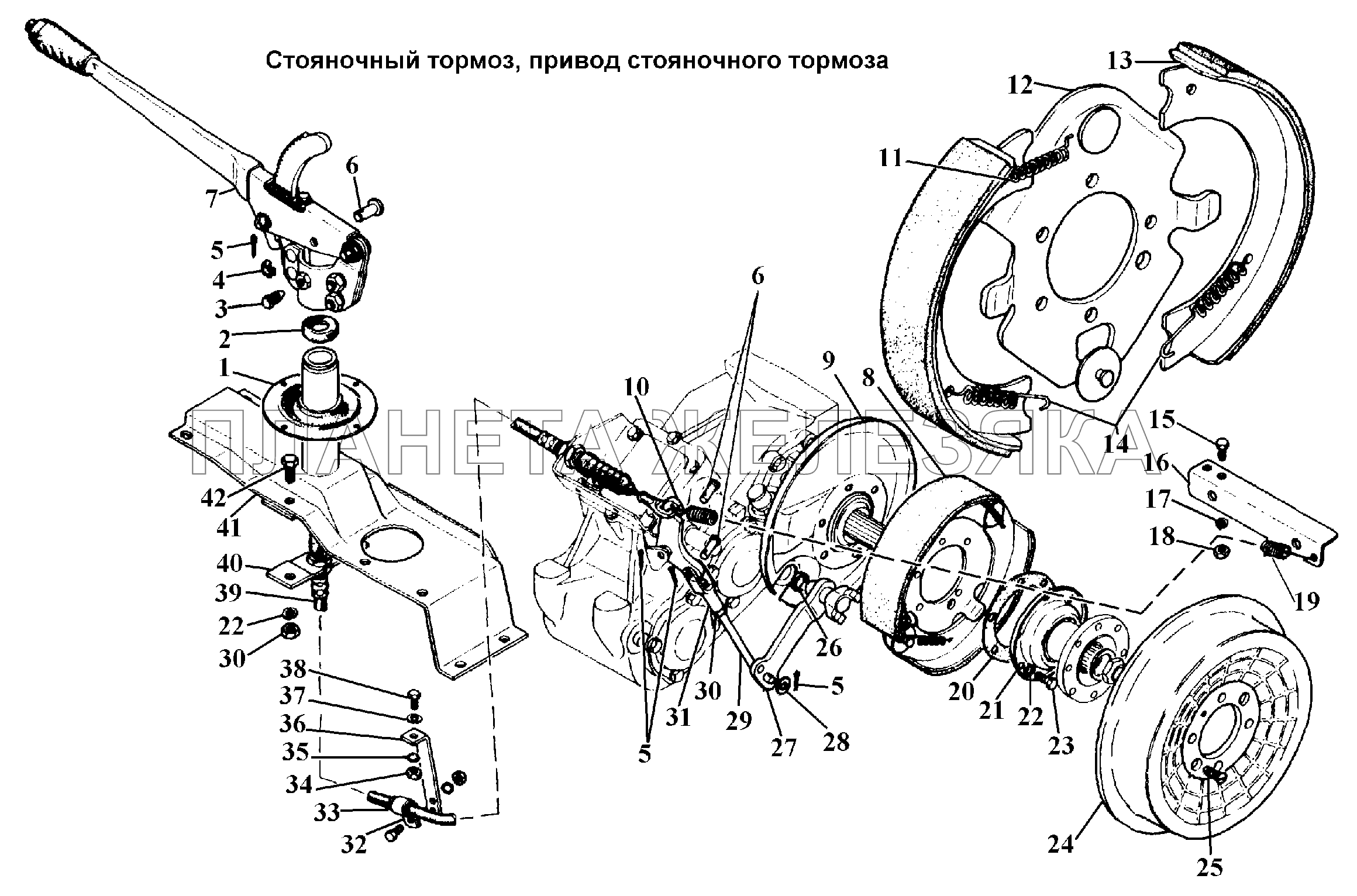 Стояночный тормоз и его привод ГАЗ-3308