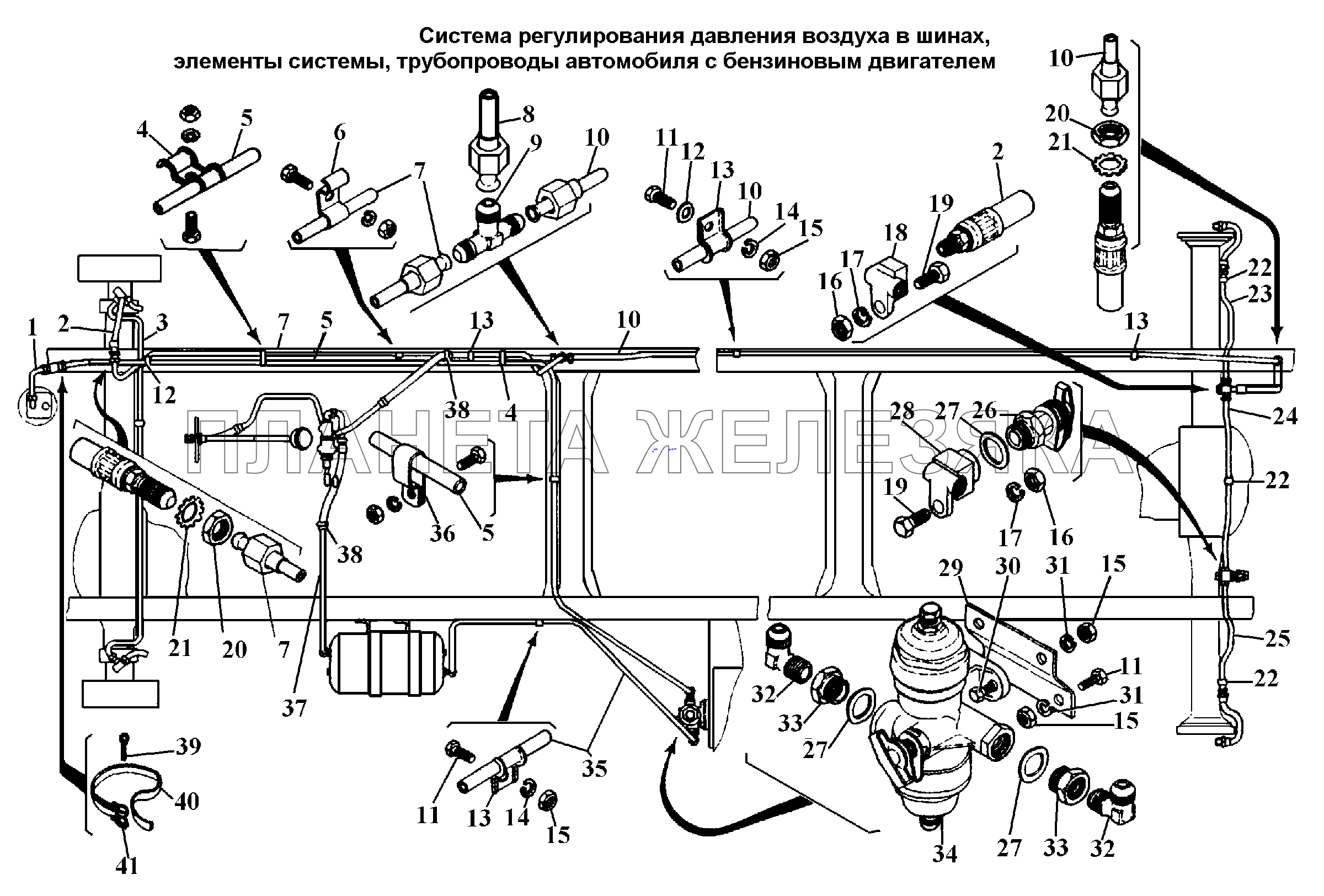 Система регулирования давления воздуха в шинах автомобиля с бензиновым двигателем ГАЗ-3308