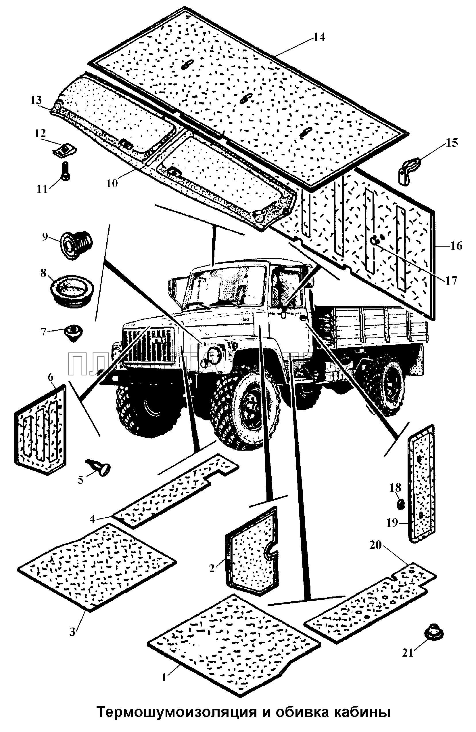 Термошумоизоляция и обивка кабины ГАЗ-3308