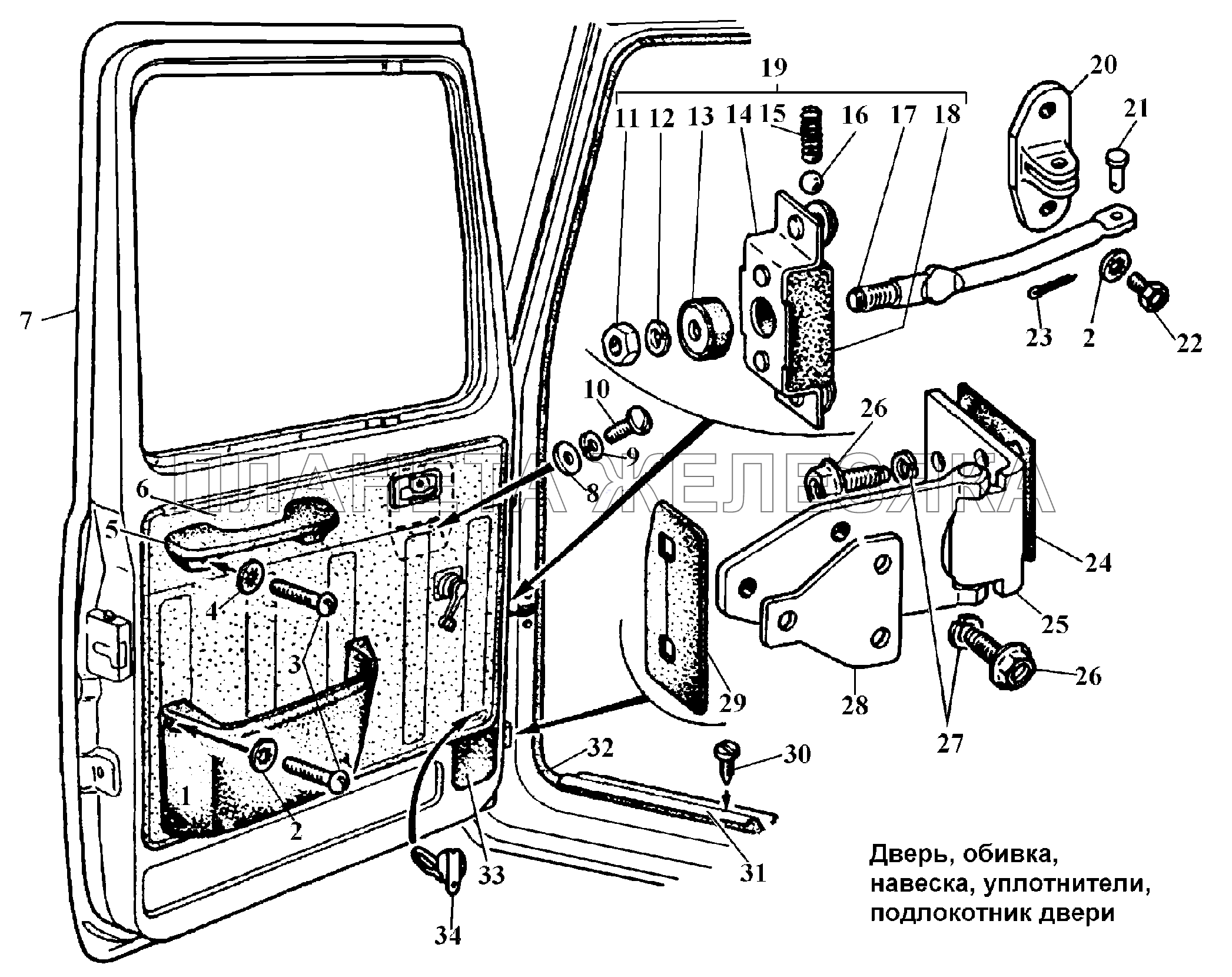 Двери, обтвка, навеска, уплотнители, подлокотники ГАЗ-3308