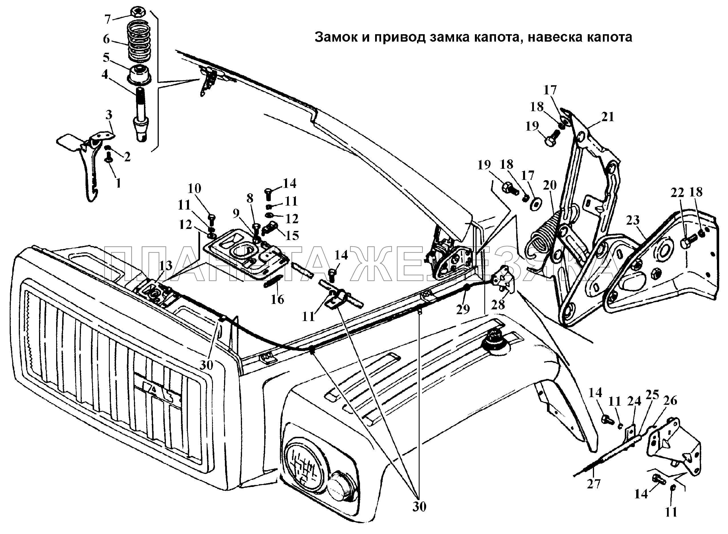 Замок капота, навеска капота ГАЗ-3308