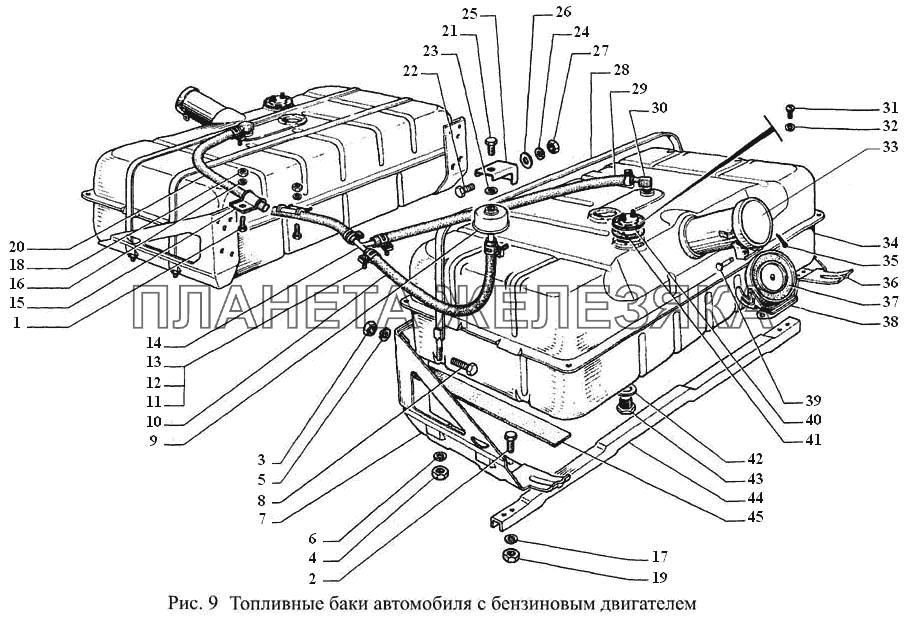 Топливные баки автомобиля с бензиновым двигателем ГАЗ-3308
