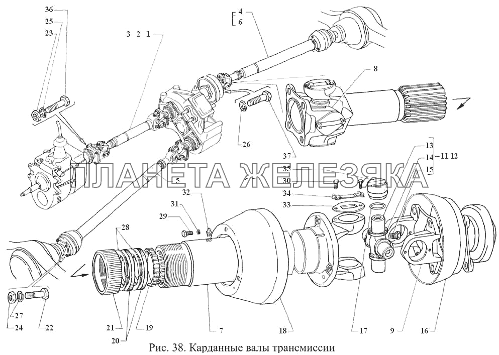 Карданные валы трансмиссии ГАЗ-3308