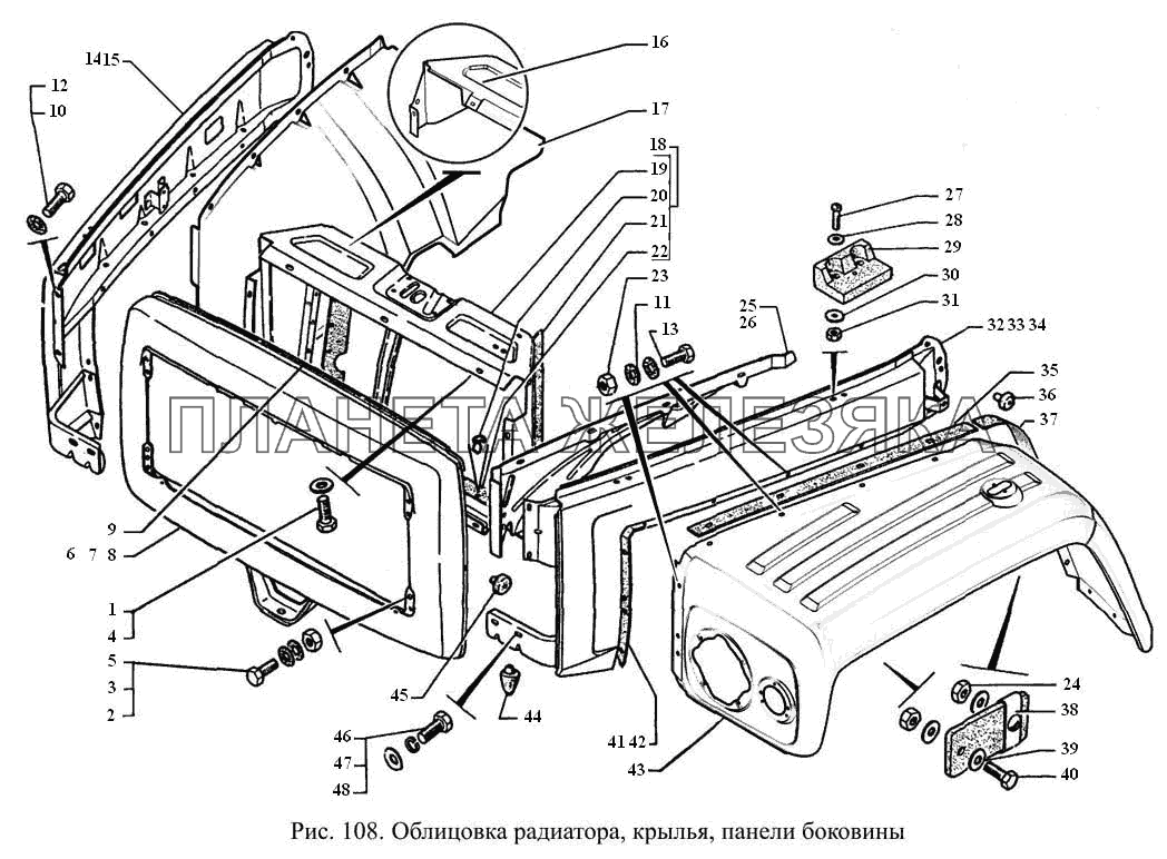Облицовка радиатора, крылья, панели боковины ГАЗ-3308