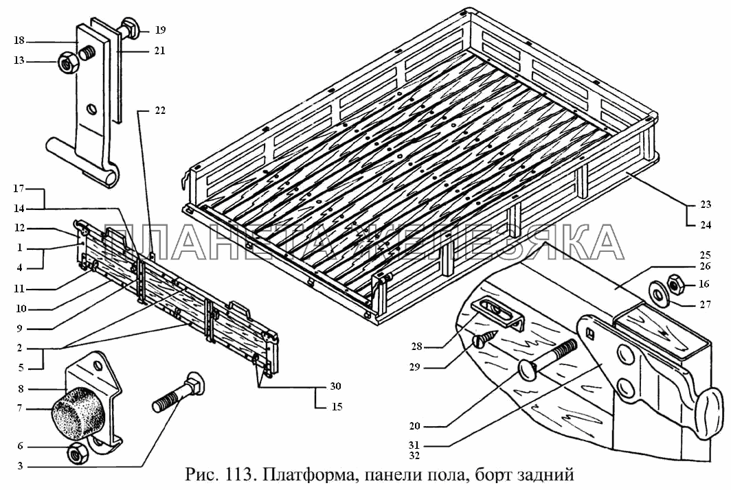 Платформа, панели пола, борт задний ГАЗ-3308