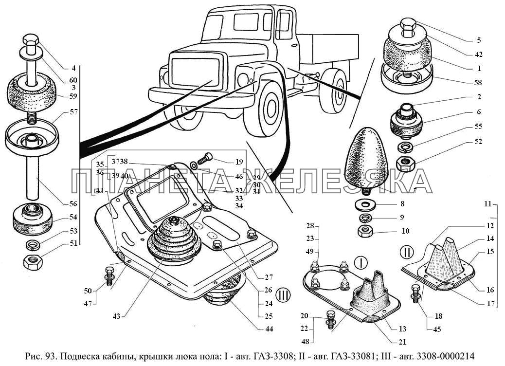 Подвеска кабины, крышки люка пола ГАЗ-3308