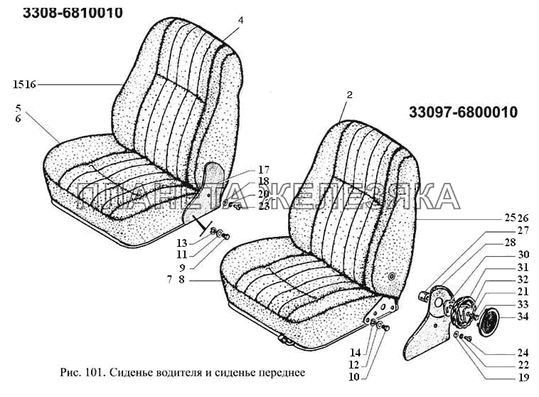 Сиденье водителя и сиденье переднее ГАЗ-3308