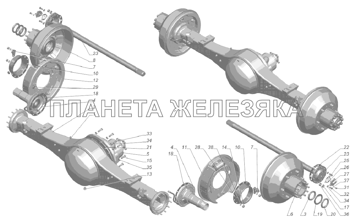 33081-2400012-20. Мост задний с тормозами и ступицами ГАЗ-33081