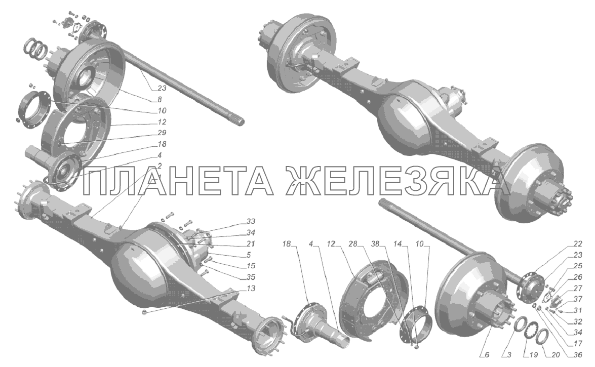 33081-2400012-70. Мост задний ведущий с тормозами и ступицами ГАЗ-33081