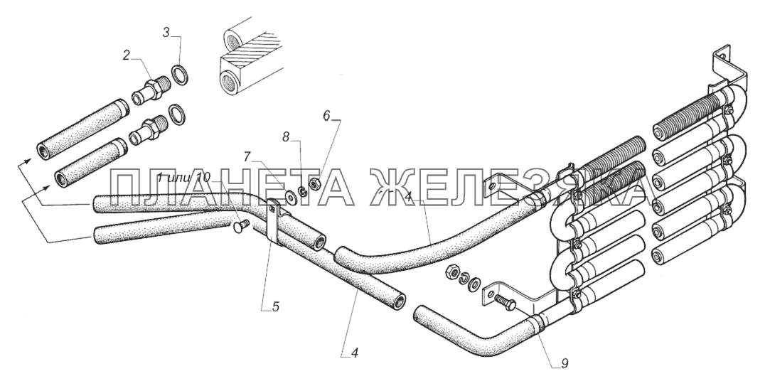 3309-1013001-10. Установка шлангов ГАЗ-33081