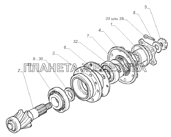 3306-2402014. Шестерня ведущая главной передачи с подшипниками ГАЗ-33081