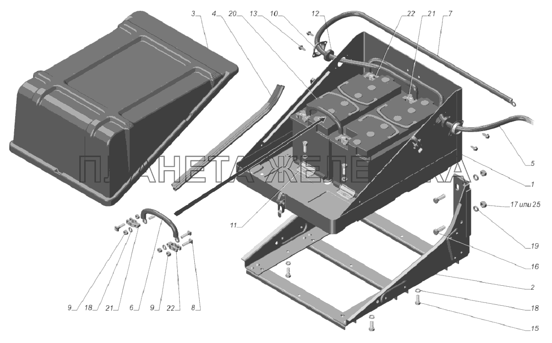 33081-3703001-20. Установка аккумуляторных батарей ГАЗ-33081