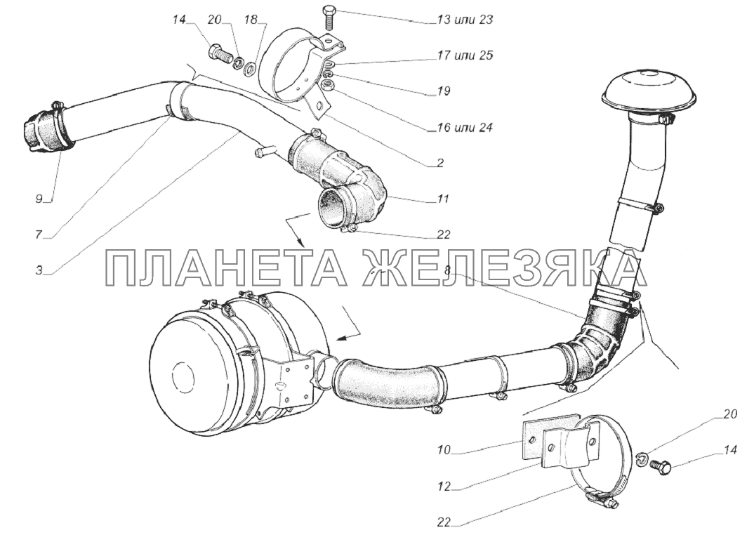 33081-1109001. Установка воздуховодов воздушного фильтра ГАЗ-33081