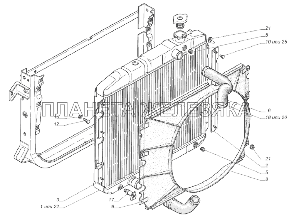 33081-1301003. Установка радиатора ГАЗ-33081