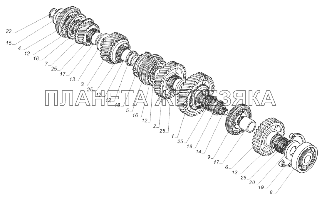 3309-1701100. Вал вторичный коробки передач ГАЗ-33081