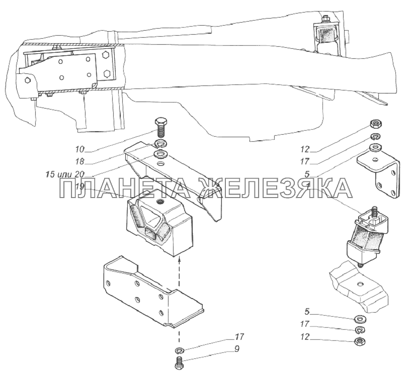 33081-1001001-10. Установка подушек подвески двигателя ГАЗ-33081