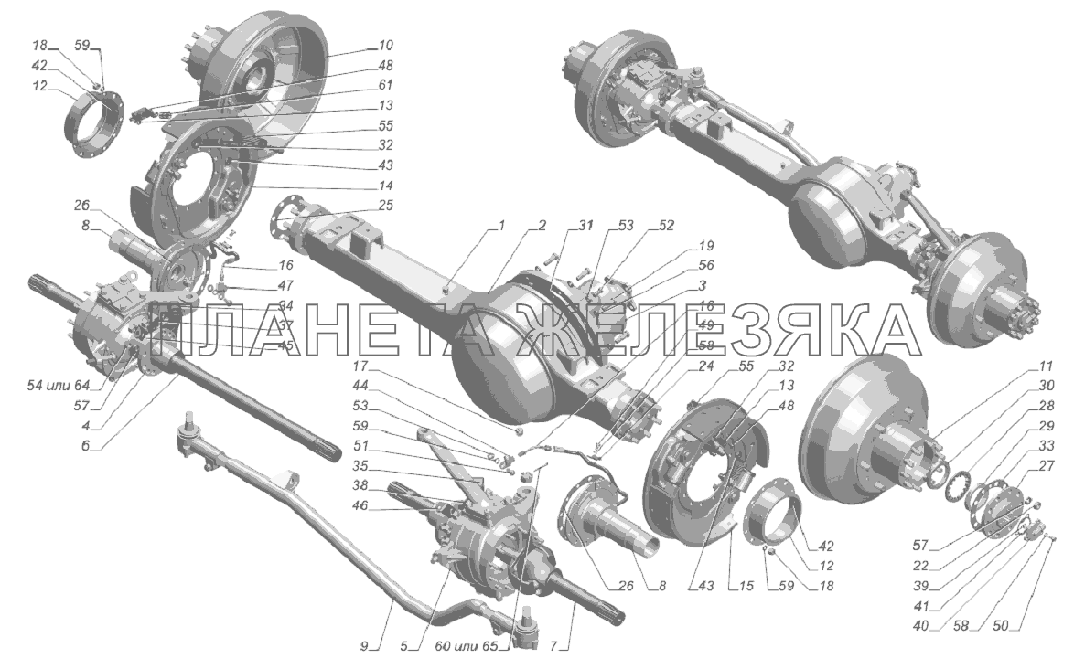 33081-2300012-20. Мост передний ведущий с тормозами и ступицами ГАЗ-33081