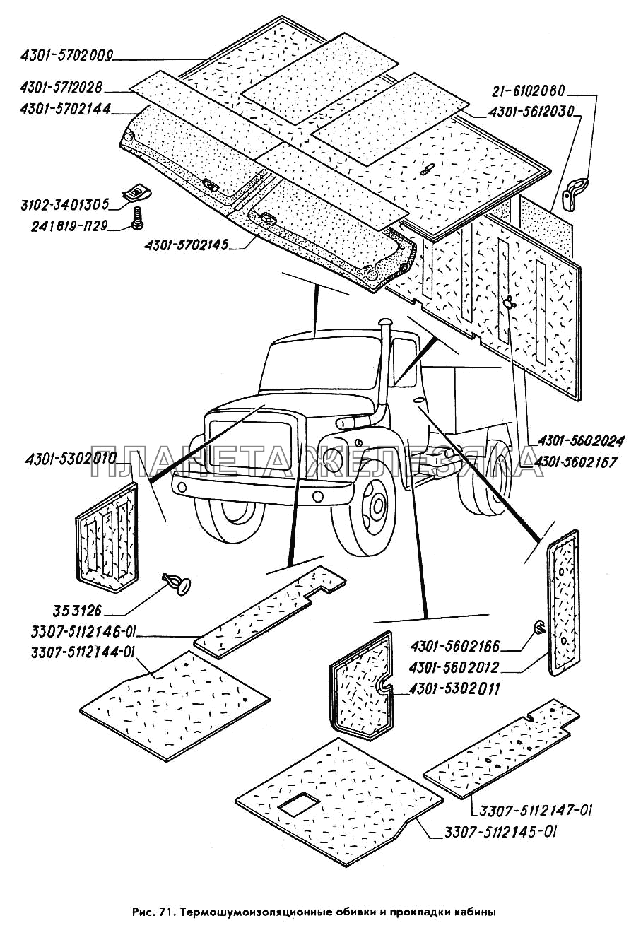 Термошумоизоляционные обивки и прокладки кабины ГАЗ-3309