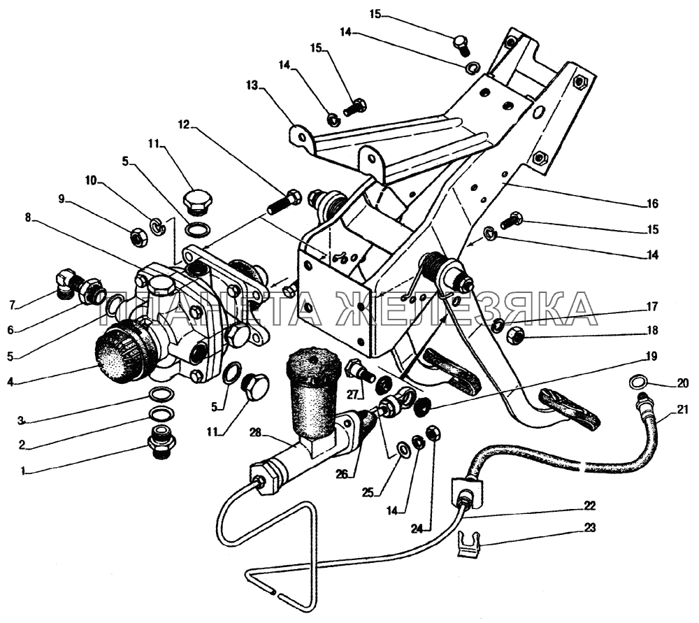Установка привода сцепления и тормоза ГАЗ-33104 Валдай