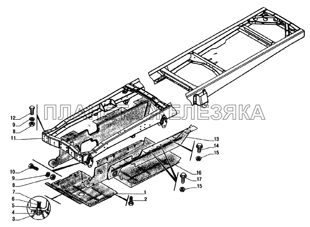 Рама, брызговики двигателя ГАЗ-33104 Валдай