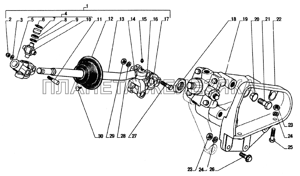 Рулевой механизм, карданный вал рулевого управления ГАЗ-33104 Валдай