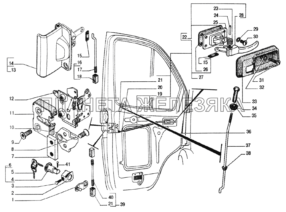 Замок и ручки дверей ГАЗ-33104 Валдай