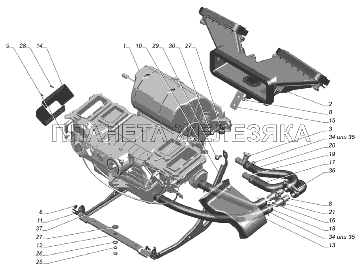 Установка отопителя ГАЗ-33106 