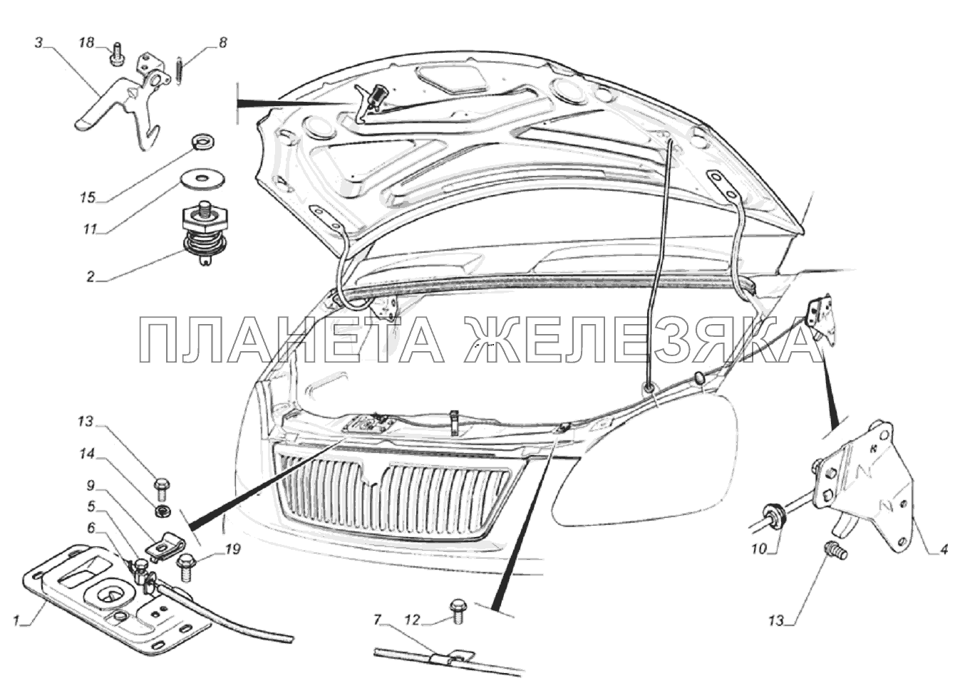 Установка привода замка капота 3302-8406002 ГАЗ-33106 Евро 3