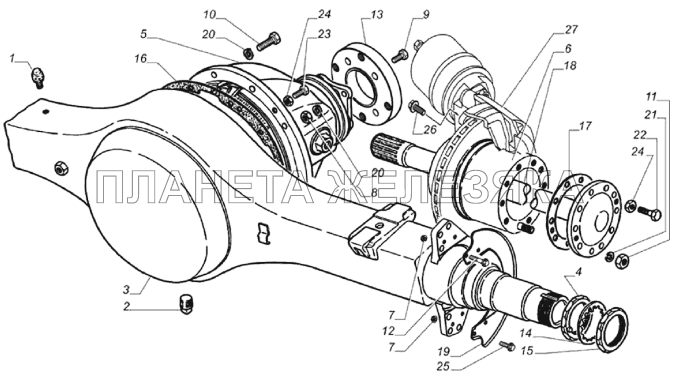 Мост задний с тормозами и ступичами ГАЗ-33104 