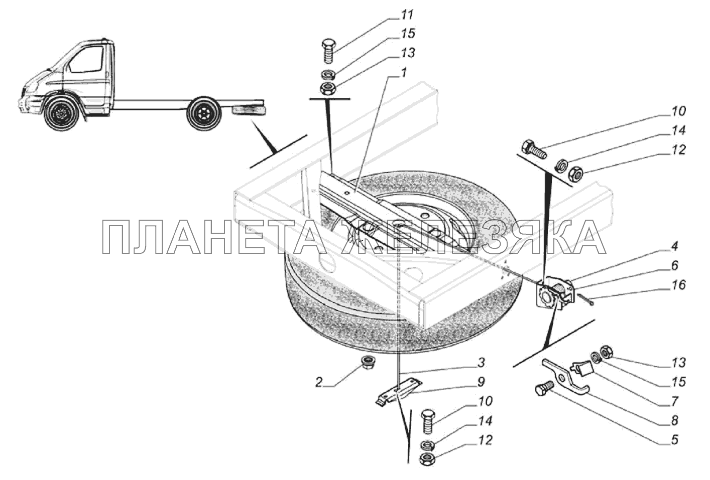 Установка держателя запасного колеса 3310-3105001 ГАЗ-33106 Евро 3