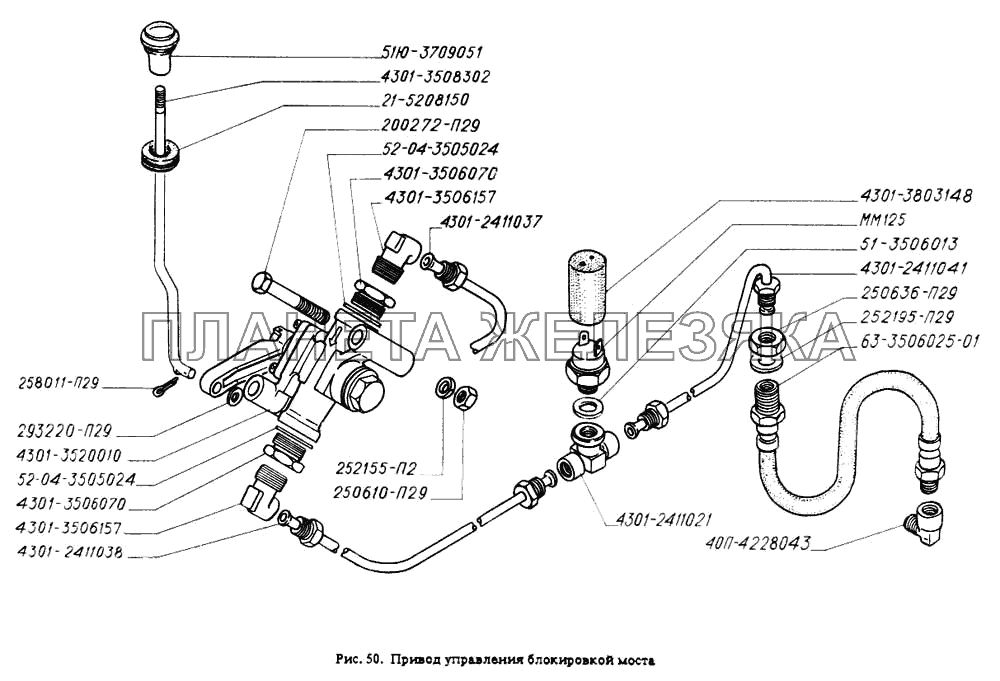 Привод управления блокировкой моста ГАЗ-4301