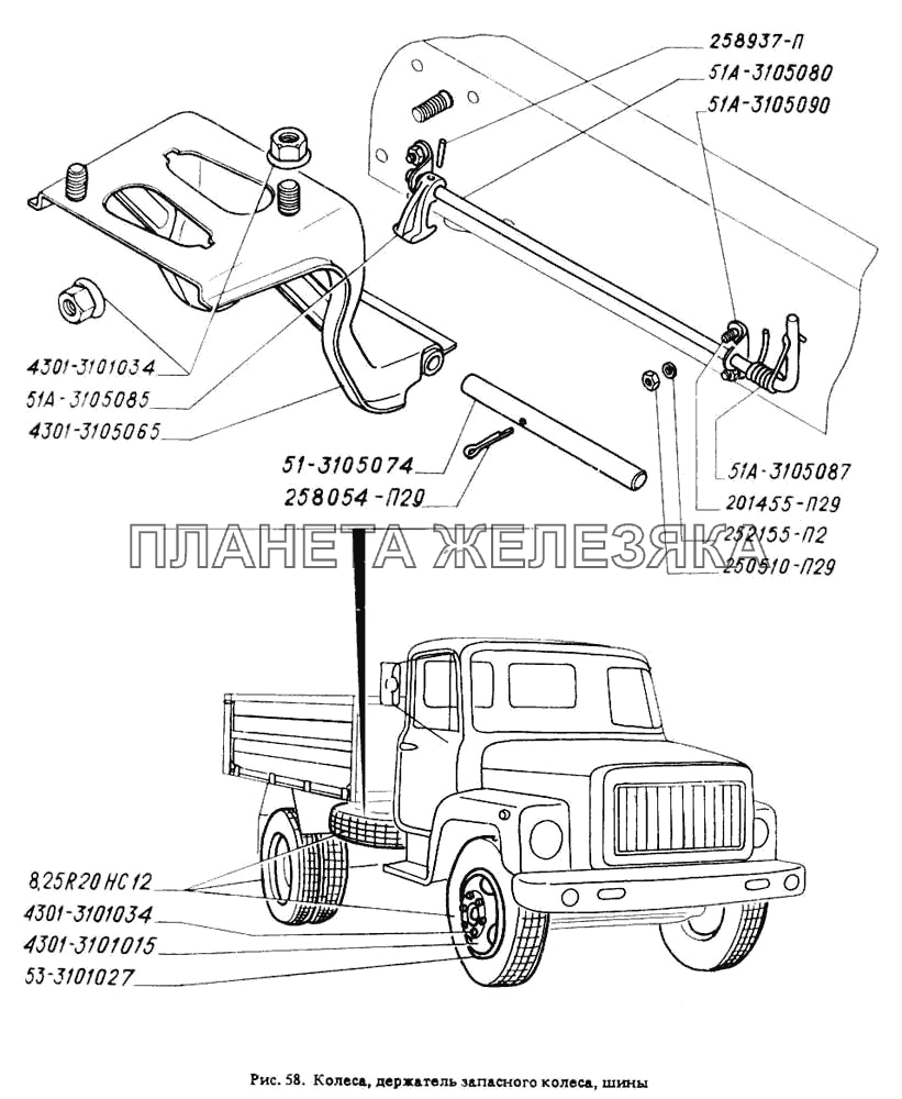 Колеса, держатель запасного колеса, шины ГАЗ-4301