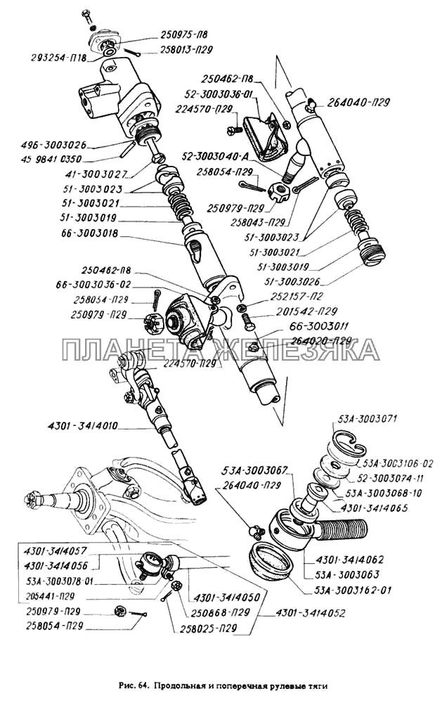 Продольная и поперечная рулевые тяги ГАЗ-4301