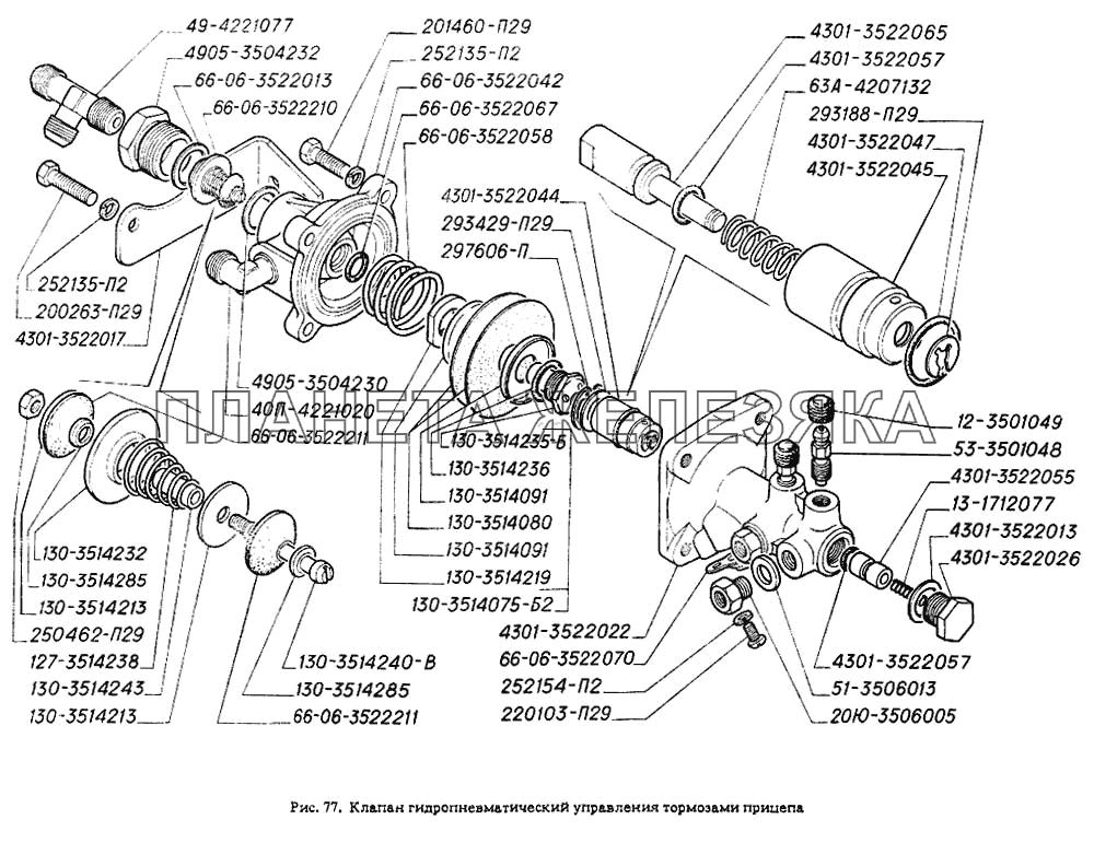 Клапан гидропневматический управления тормозами прицепа ГАЗ-4301