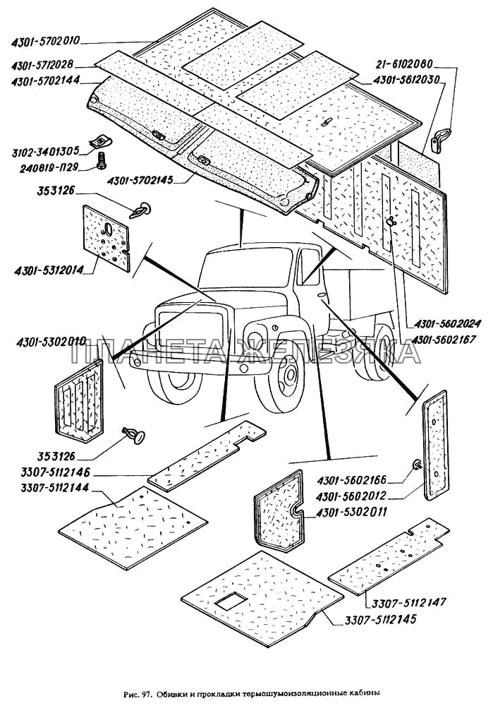 Обивки и прокладки термошумоизоляционные кабины ГАЗ-4301