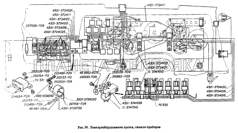 Электрооборудование щитка, панели приборов ГАЗ-4301