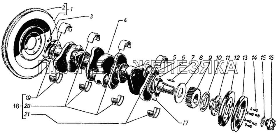 Коленчатый вал и маховик ГАЗ-51 (63, 63А)