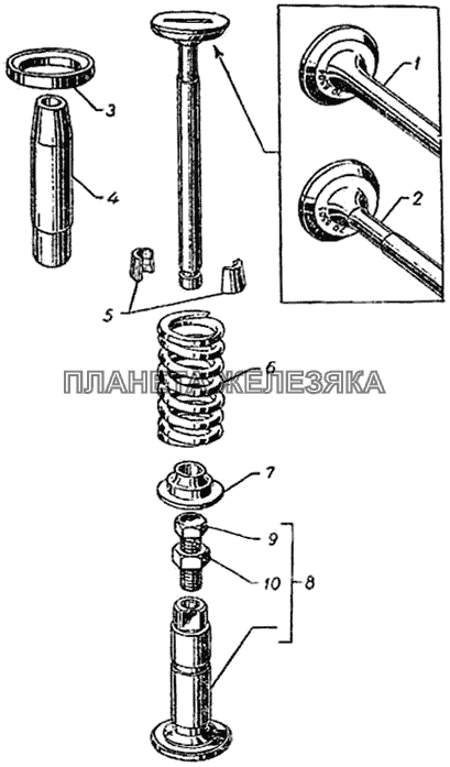 Клапаны и толкатели ГАЗ-51 (63, 63А)